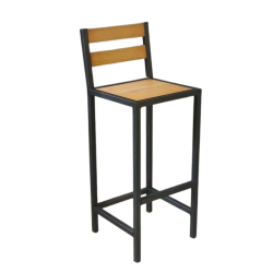 Banqueta com encosto duplo e acabamento em madeira