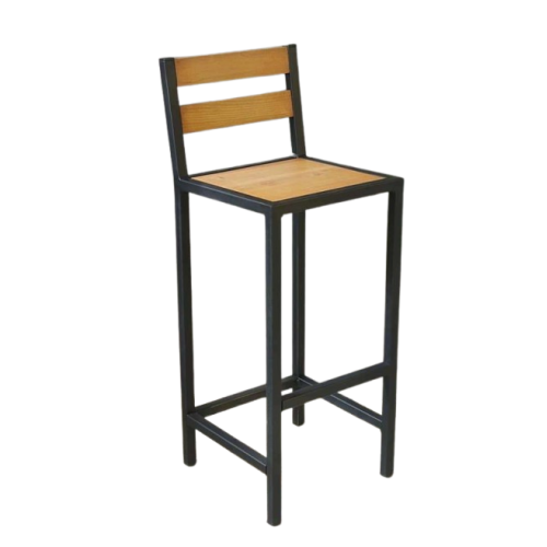 Banqueta com encosto duplo e acabamento em madeira