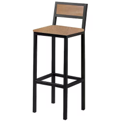 Banqueta com encosto simples e acabamento em madeira