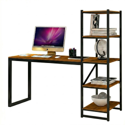 Mesa para escritório com estante mega e acabamento em madeira